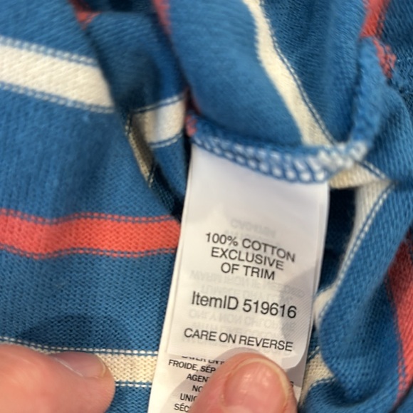 LL Bean boatneck shirt, blue/salmon/white stripe, 3/4 sleeves, size L - Picture 5 of 5